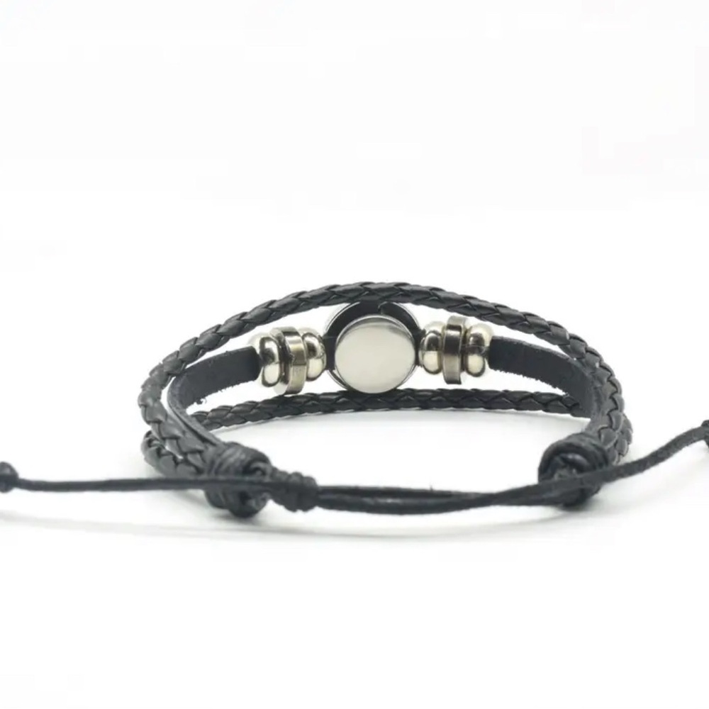 Black & Silver Sagittarius Zodiac Leather Bracelet. - Picture 4 of 6